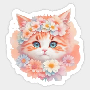 Vivid Kitten Dreams: Ragamuffin's Floral Wonderland Sticker